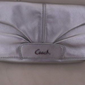 COACH Signature Silver Metallic Snap Pleated Wristlet